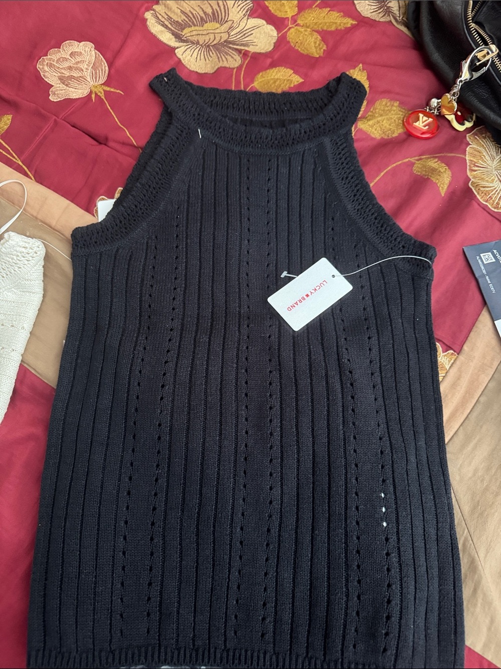 Lucky Brand Black Ribbed Halter Tank Top